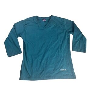 LAT Siemens Women's Teal Shirt 3/4 Sleeve V Neck T-Shirt Size Medium Logo